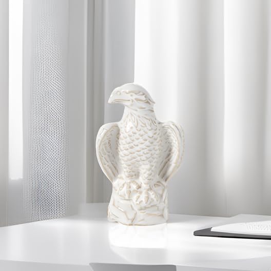 Ceramic Eagle Statue - Modern Hawk Sculpture for Home, Mini Eagle Decor, Figurine Hawk Trophy for Living Room, Bathroom, Bookshelf, Desktop, Car (White) - color: White