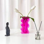 Hot Pink Acrylic Vase, 8-Inch Wave Shaped, Modern Centerpiece, Home Office Decor - color: Hot Pink