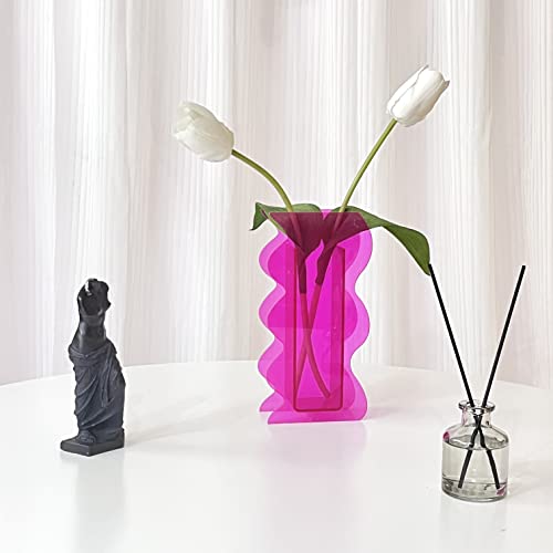 Hot Pink Acrylic Vase, 8-Inch Wave Shaped, Modern Centerpiece, Home Office Decor - color: Hot Pink