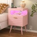 Veegle Nightstand,Modern Bedside Table with Storage Drawer and Open Wood Shelf, Accent Night Stand with Solid Wood Legs for Living Room, Bedroom and Small Spaces,Easy Assembly (Pink) - color: Pink