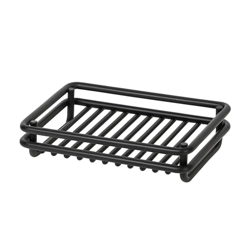 Creative Home Metal Wire Soap Dish Tray Rust-Resistant Iron Bathroom Holder with Black Powder Coating Bar Soap Rack for Shower Sink Kitchen Vanity, 3.1 x 4.4 x 1 H Inch - color: Black