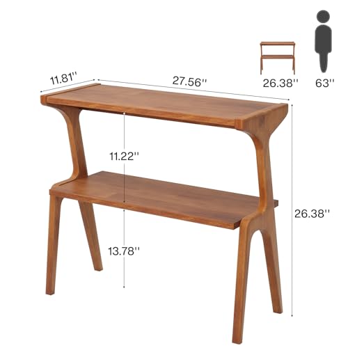 Tribesigns Solid Wood End Table, Modern Side Table for Couch, 2-Tier Narrow Tall End Table, Long Bedside Table for Living Room, Bedroom, Walnut - color: Walnut