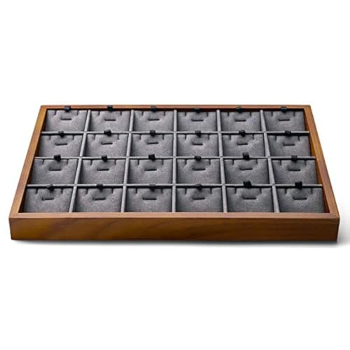 Oirlv Wood 24 Grids Jewelry Tray with Removable Inserts Jewelry Pads Necklace/Pendant Display Organizer Tray(Grey) - color: Grey 24 grid necklace/pendant jewelry tray