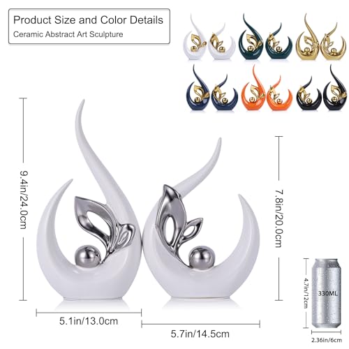 9.4" H White Silver Abstract Sculptures Home Decor, Ceramic Art Statue Cool Stuff to Put on Shelves&tv Stand Decor, Silver Accent Entertainment Center, for Fireplace Coffee Table Dining Table Decorate - color: White Silver, size: 9.4in/H