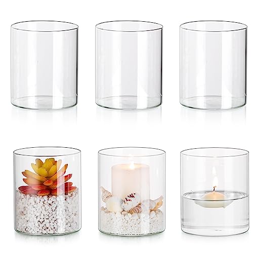 Glasseam Hurricane Glass Candle Holder Set of 6, Cylinder Clear Candle Holders for Pillar Candles, Modern Cylinder Vases for Floating Candles, Vases for Centerpiece Wedding Table Decorations, 4inch - color: 6, size: 4in