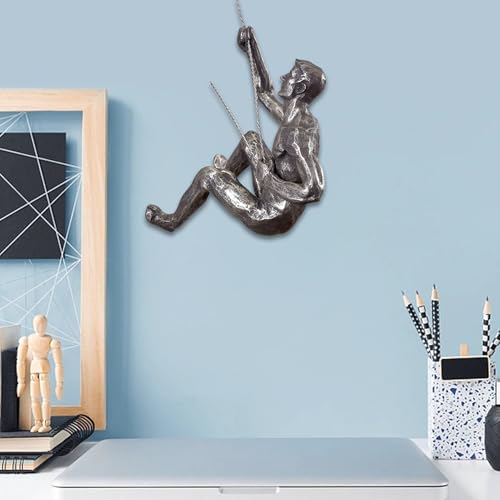Climbing Man Wall Sculpture – Resin Decor Figure, Modern Art Accent, Black Home Ornament | Unique 3D Hanging Statue Piece, Artistic Abstract Wall Decoration Setup Living Room Bedroom Workplace Design - size: trumpet right hand, style: Silver