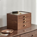 CHOSIN Black Walnut Jewelry Box for Women, 4-Layer Wooden Organizer with Glass Lid, for Watches, Necklaces, Rings & Earrings Storage Christmas Gifts - style: 4 Layer A