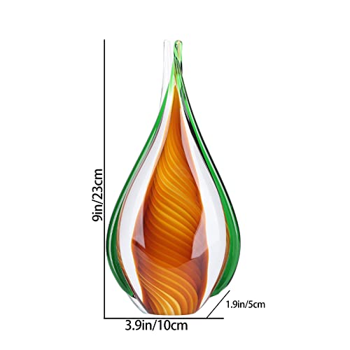 DOVDOV Blown Glass Sculpture, Green and Brown Glass Art Collectible Statue, Unique Teardrop Ornament, Suitable for Office, Bookshelf, Dressing Table, Living Room Coffee Table, or Mantelpiece Display. - color: E