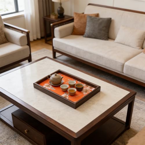 Wooden Valet Tray with Floral Base, EDC Catch All Tray Nightstand Entryway Table Vanity Organizer 11.8x7.9, Orange Vintage Blossoms - color: Orange Blossoms