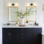 BYOLIIMA Industrial Mid Century Wall Sconce 2-Lights with White Cylinder Glass Shades Modern Bathroom Vanity Wall Lamp Matte Black and Gold Brushed Brass Finished Wall Light Fixture - color: Gold/Black-Cylinder Glass Shades