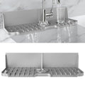 LVJING 17” x 5.5” Silicone Faucet Handle Drip Catcher Tray Mat, Silicone Faucet Mat Dish Soap Sponge Holder for Kitchen Sink, Drying Mat for Kitchen Counter Bathroom Kitchen Sink Splash Guard - Grey - size: 17” Grey
