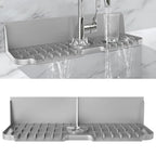 LVJING 17” x 5.5” Silicone Faucet Handle Drip Catcher Tray Mat, Silicone Faucet Mat Dish Soap Sponge Holder for Kitchen Sink, Drying Mat for Kitchen Counter Bathroom Kitchen Sink Splash Guard - Grey - size: 17” Grey
