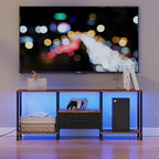 JARHETUN TV Stand with LED Lights, Entertainment Center with Open Shelves and Fabric Drawer, Media Console for 55 Inch TV, Television Stands, Living Room Furniture, Bedroom, Rustic Brown - color: Rustic Brown With Led Light, size: 46.1 Inches
