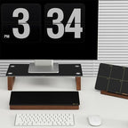 YEOUX Black Glass Computer Monitor Stand Riser with Wooden Base for Flat Screen LCD, LED TV, Laptop, Printer, Multi Media Desktop Stand, Office Supplies Desk Organization - color: Walnut&Black