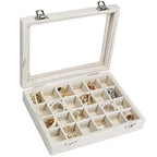 Vicoter Velvet Jewelry Box 24 Grid Jewelry Ring Display Organiser Box Tray Holder Earrings Storage Case for Girls Wife Mom Women (Beige) - color: Beige