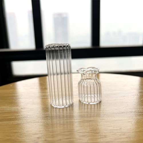 2Pcs Clear Mini Vase, Miniature Vases, Cat Whisker Vase, Miniature Stuff for Tiny Houses Decoration DIY Micro Landscape Items