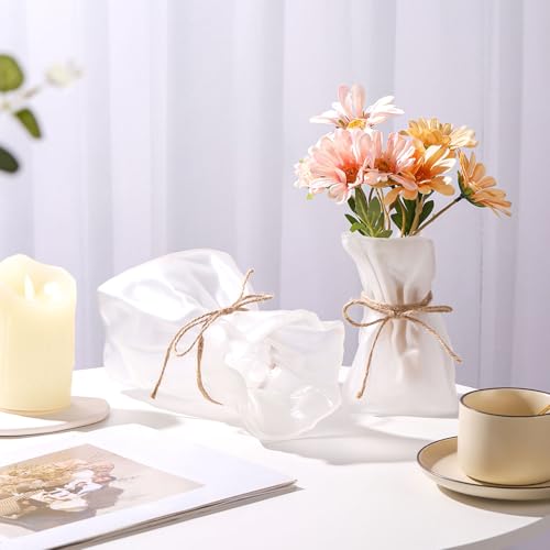 WHJY Glass Purse Vase for Flowers, Glass Bag Vase, Matte Aesthetic Flower Vase Unique Home Décor for Wedding, Dinning, Bookshelf - size: Large