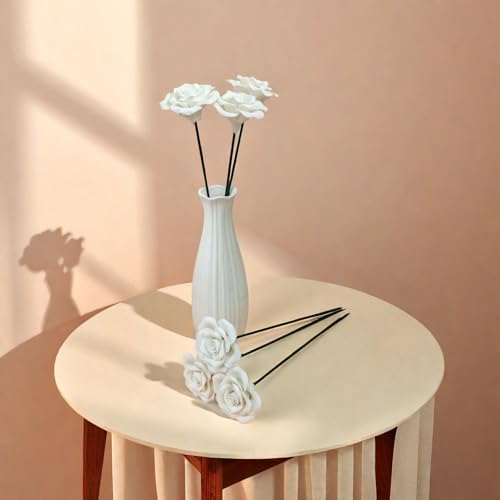 Handmade Porcelain 3D Ceramic Rose Flower, Eternal Flower Decoration for Home Office Decor, Creative Desktop vases, Porcelain Decorations, Exquisite, Set of 6 (White) - color: White