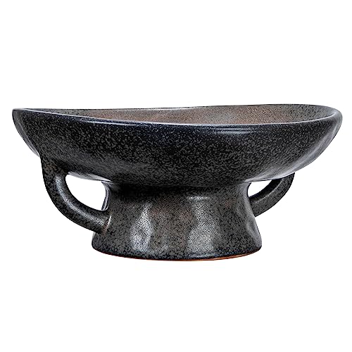 Creative Co-Op Stoneware Bowl with Handle and Base, Black Reactive Glaze - color: Black, size: 8.0" Round x 3.75" Tall