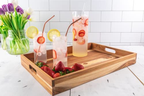 Lipper International Teak Wood Large Serving Tray with Cutout Handles, 20-1/2" x 13-3/4" x 2-2/5"