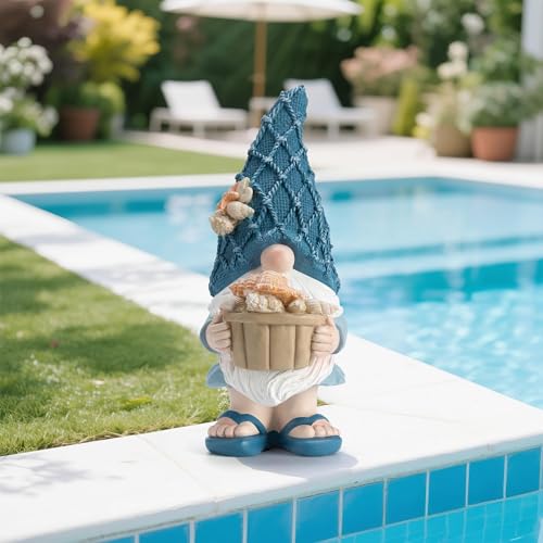 Etlemonde Beach Gnomes Statues,Ocean Gnomes,Nautical Themes Decoration,Beach, Gnome Holding a Bucket - color: Conch