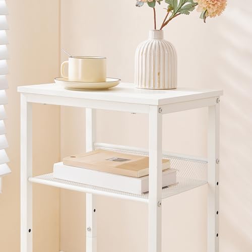 HOOBRO Tall Side Table, 3-Tier Telephone End Table with Adjustable Mesh Shelves, Small Entryway Table with Storage, Small Nightstand for Living Room, Bedroom, Hallway, Office, White WW01DH01G1 - color: White