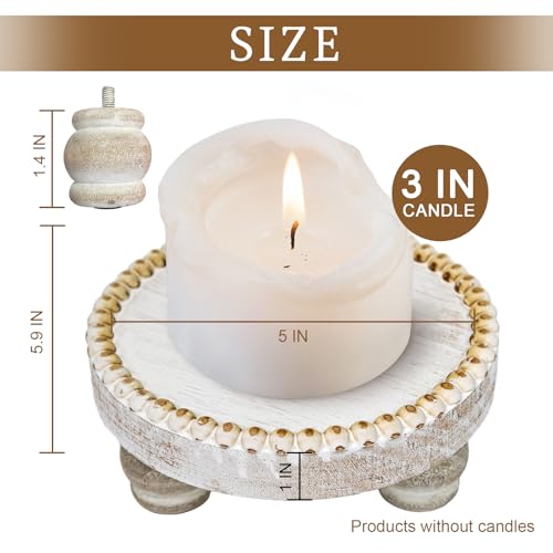 Small Wood Risers for Decor, Round Wooden Display Risers Candle Plates and Trays, Farmhouse Candle Trays Home Decor, Pedestal Stand for Mini Cake, Mug Display Decorative, Table Centerpiece, White - color: White, size: Set of 2