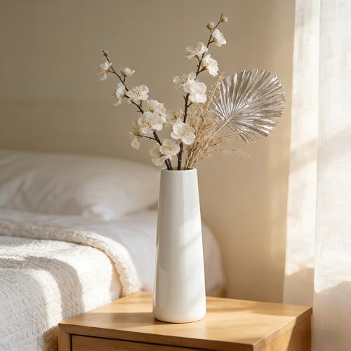 12 Inch White Vase Ceramic Flower Vase, Tall Vases for Pampas Grass, Home Decor, Modern Textured Vases for Living Room Decorations,Table Centerpieces,Shelf,Farmhouse Small Ceramic Vase - style: Shape 12