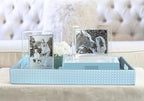 HofferRuffer Rectangle Serving Tray with Hole Handles for Coffee Table, Breakfast, Tea, Food, Butler - Countertop, Kitchen, Vanity Serve Tray, 16.2 x 12.2 x 2 inches, Faux Leather (LightBlue) - color: Lightblue, size: 16.2" x 12.2" x 2"