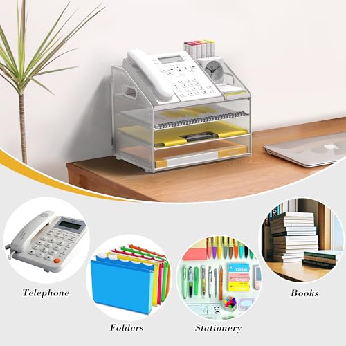 Letter Tray Paper, 4 Tier Desk Organizer with Pen Holder and Handle, Mesh File Organizer Paper Sorter Metal Desktop Document Shelf for Office Home Classroom - White - color: 4 Tier-white