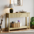 Treocho 47" Fluted Console Table with 3 Drawers, Narrow Long Entryway Table with Storage and Shelf, 2-Tier Sofa Table Behind Couch Accent Tables for Entrance Foyer, Hallway, Living Room, Oak - color: Natural