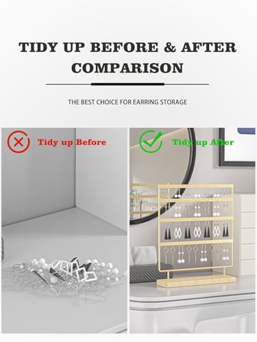Earring Holder Organizer,Pierced Large Earrings Display Stand For Selling,Small Stud Earring Organizer Rack,Hoop Earring Storage Hanger Tree (Golden, 4 tier) - color: Golden, size: 4 tier