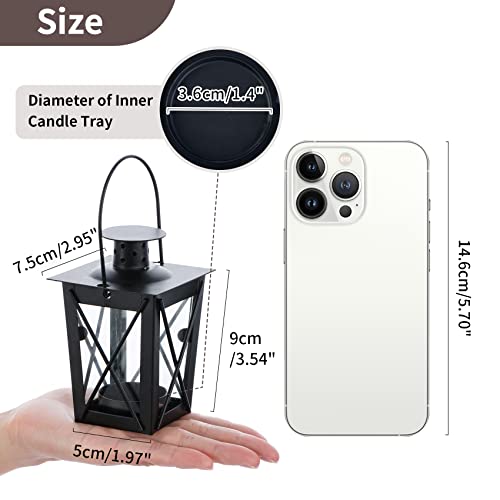 4 Pcs Vintage Black Metal Mini Decorative Candle Lanterns Tealight Candle Holder & Led Tea Light Candleholder Decoration for Birthday Parties Wedding Centerpiece Relaxing Spa Setting (Black, 4 Pcs) - size: 4 Pcs