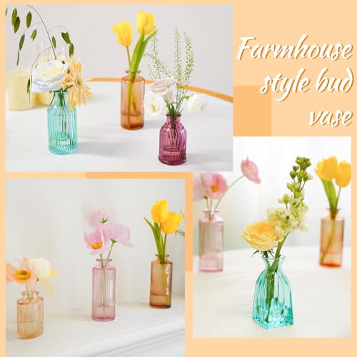 12PCS Mixed Colored Bud Vases Small Glass Vases for Flowers Colorful Vintage Flower Vase for Centerpieces Aesthetic Glass Bottles Bulk Wedding Baby Shower Home Decorations Gifts - color: Color Series, size: 1 Pack