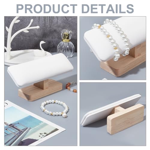 NBEADS Wooden Watch Display Stand, T-Bar Bracelet Holder PU Leather Jewelry Organizer Holder Removable Bangle Anklet Tower Rack for Home Use, Retail Display Selling, White, 7.6×1.97×3.39 Inch