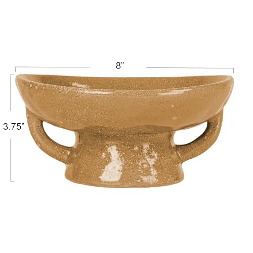 Creative Co-Op Stoneware Footed Pedestal/Bowl with Handles, Reactive Glaze, Taupe - color: Taupe, size: 8.0" Round x 3.75" Tall
