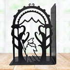 Decorative bookends for Shelves, 7 Inch Tall Heavy Metal Bookends, Unique Bookends, Non Skid Book Ends, Book Stopper for Home/Office Decor/Shelves, Wizard and Dragon Design, Black, 3lb
