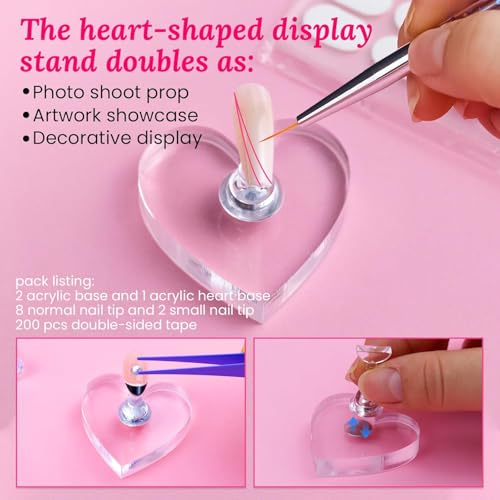 Nail Stand for Press On Art Display Practice 2 Set, 1 Heart Shaped Acrylic Magnetic Nail Stand, Fake Nail Holder with 200 Pieces Double-sided Tape, For Home DIY Salon Supplies (Walnut, Medium) - color: Walnut, size: Medium