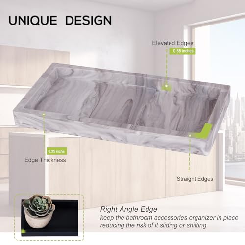 Small Bathroom Vanity Silicone Tray for Counter, Rectangle Dish Soap and Sponge Holder for Kitchen Sink, Perfume Organizer for Dresser, Marble Grey - color: Marble Gray, size: 7.9" x 4.0"