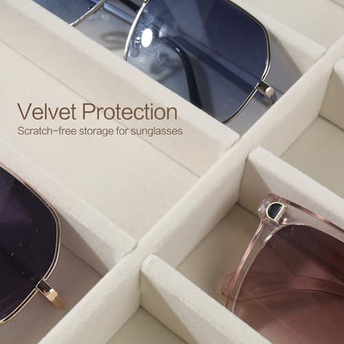 Sunglass Organizer, 8 Grids Beige Velvet Glasses Tray for Eyeglasses Watches Jewelry Display Handmade Craft Storage Box for Home or Shop, Large Capacity 13.8"x9.4" Men Women - color: YH-Beige