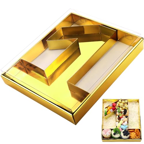 SiliFine 12" Charcuterie Number Shaped Mache with Clear Lid Fillable Sweets Serving Trays Paper Mache Cupcake Candy Box for 2025 Graduation Party Graduation Celebration(Gold,Number 1) - color: Gold, style: Number 1