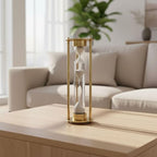 Cromwell Hourglass Decorative Object – Glass & Metal Modern Accent for Home Decor, Elegant Statement Piece – Artistic Shelf Styling & Coffee Table Decor for Office & Living Room – 12", Gold