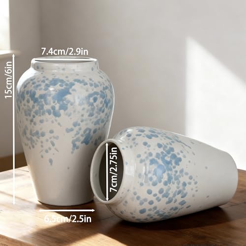 6” Tall Ceramic Vase for Home Decor, Heavyweight Speckled Ceramic Flower Vase for Farmhouse Centerpieces, Modern Table Mantel Shelf Decor, Perfect for Fresh or Artificial Flowers (White) - color: White