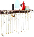 YYILIS Necklace Holder, Upgraded Extra Large Wall Necklace Organizer with 30 Hooks Wall Mounted Necklace Hanger with Jewelry Tray/Cosmetics Shelf Rustic Pine Wood Holder (Walnut) - color: Walnut