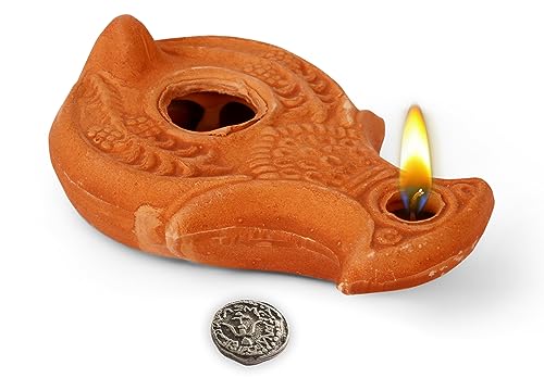 Christian & Jewish Holy Land Oil Lamp with Widow’s Mite Coin – Unique Handmade Gift of Faith - color: Herodian - Biblical Wise Virgins oil lamp