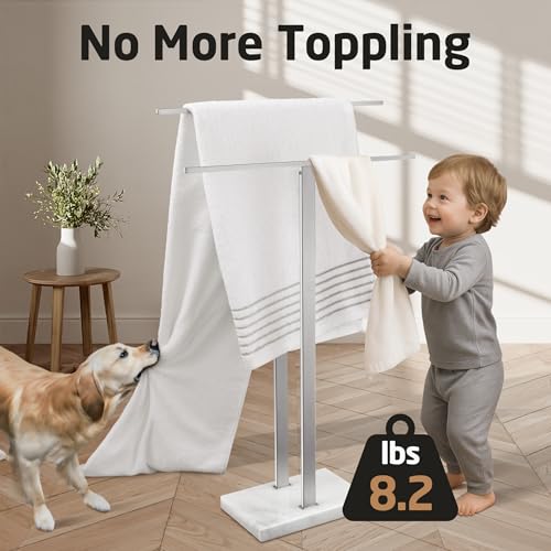 KES Standing Towel Racks for Bathroom 2-Tier, Floor Towel Rack Stand with Heavy Marble Base, Upgrade Steady Freestanding Design, Pro-Grade 18/8 Stainless Steel Brushed Finish, BTH217-2 - color: Brushed Finish, size: 33” H (2-tier)