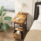 SOOWERY End Table with Charging Station, Narrow Side Table with Flip Top Cabinet and Fabric Drawer, Nightstand Bedside Tables for Small Spaces, Bedroom, Living Room, Rustic Brown - color: Rustic Brown
