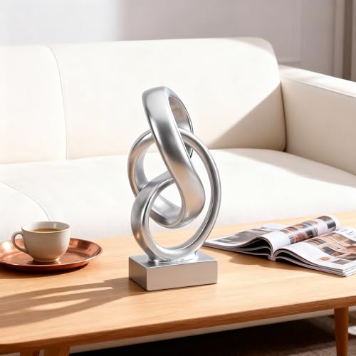 DOVDOV Abstract Silver Knot Sculpture, Geometric Decorative Statue, Silver Accent Piece for Living Room Coffee Table or Bookshelf Surface, Office TV Cabinet or entryway Console Table Decoration. - color: Silver