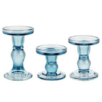 3-Piece Set of Blue Glass Candlestick, Crystal Candlestick Holder Holder and Conical Candle, Christmas Candle Holder Decoration, Family Living Room Wedding Candle Holder (Blue) - color: Blue