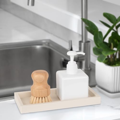 Bathroom Tray, Small Vanity Tray Silicone Soap Dish Sponge Holder Kitchen Sink Organizer Bathroom Accessories for Countertop, Toilet, Shower - Beige - color: Beige, size: 7.9" x 4.0"
